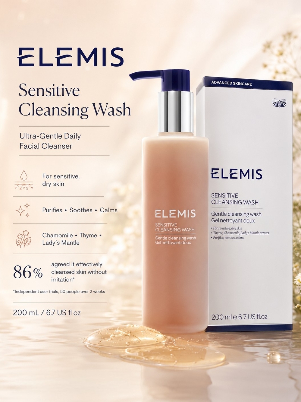 ELEMIS Sensitive Cleansing Wash — Gentle Daily Facial Cleanser (Cream/Beige)